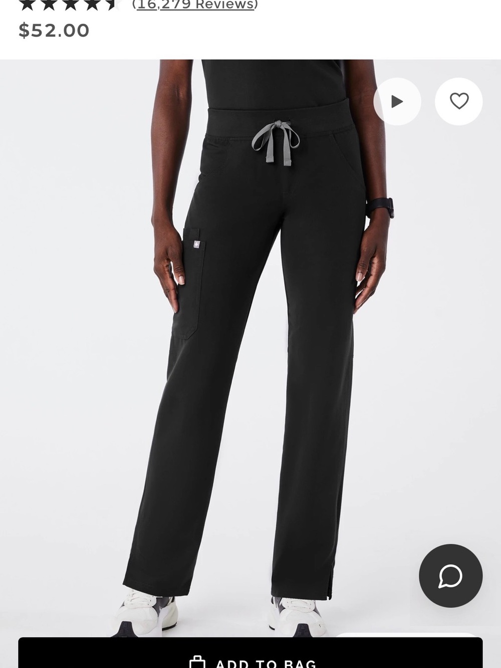 Figs Black Straight-Leg Drawstring Scrub Pants large